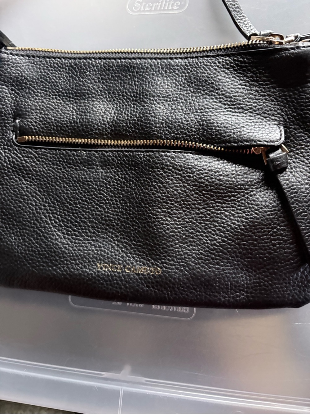 Vince Camuto Black Pebbled Leather Crossbody with Gold Hardware